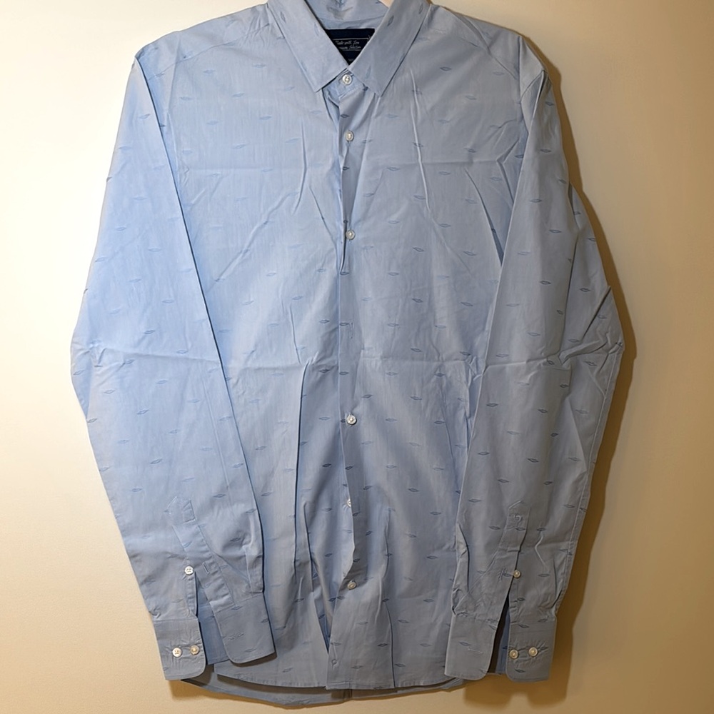 Men's Scotch & Soda Lip Print Light Blue Dress Shirt Slim M